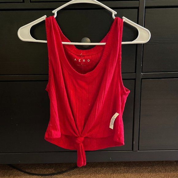 Red Cropped Tank Top with Wicking Technology - Picture 2 of 5